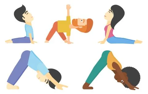 Vector set of men and women practicing yoga. Illustrazione stock