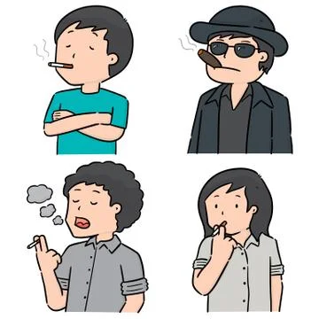Vector set of men smoking cigarettes Stock Illustration