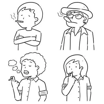 Vector set of men smoking cigarettes Stock Illustration