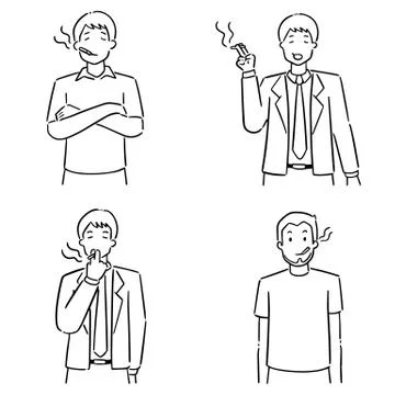 Vector set of men smoking cigarettes Stock Illustration