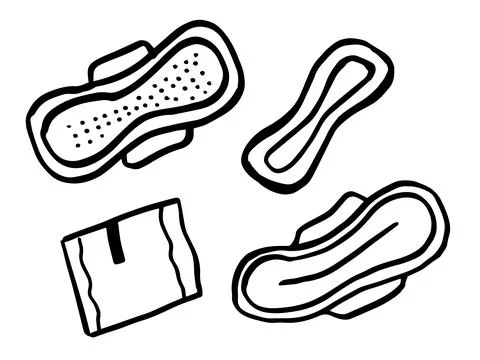 Vector set of menstrual hygiene products in doodle style. Hand-drawn feminine Stock Illustration
