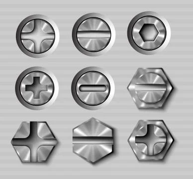 Vector set of metal bolts and screws Stock Illustration