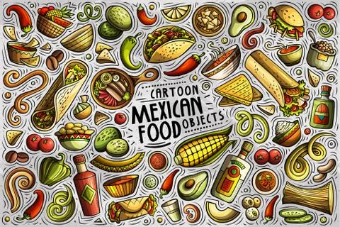 Vector set of Mexican food theme items, objects and symbols Stock Illustration