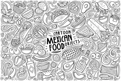 Vector set of Mexican food theme items, objects and symbols 스톡 일러스트