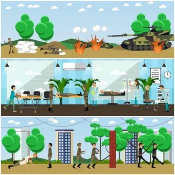 Vector set of military posters, banners in flat style Stock-Illustration