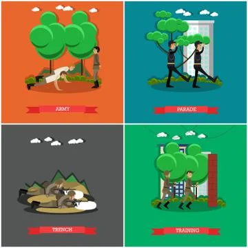 Vector set of military square posters in flat style Illustrazione stock