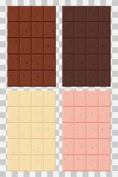 Vector set of Milk Black White White Pink Strawberry chocolate bars Stock Illustration