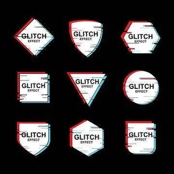 Vector Set Of Minimal Geometric Frame With Glitch Effect Stock Illustration