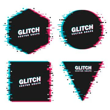 Vector set of minimal geometric shapes frames. Template of frames with glitch Ilustración de archivo