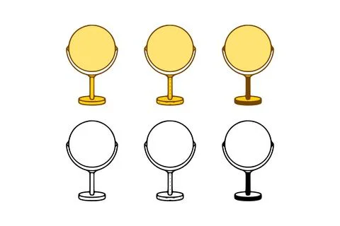 Vector set of mirrors in doodle style on white background. Round hand mirrors Stock Illustration