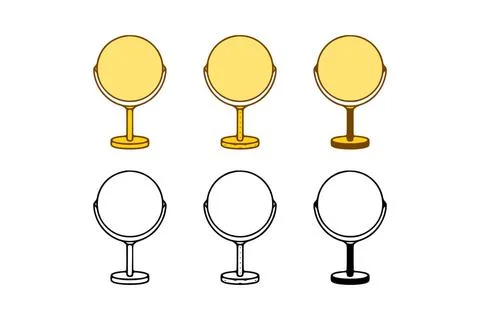  Vector set of mirrors in doodle style on white background. Round hand mir... Stock Photos