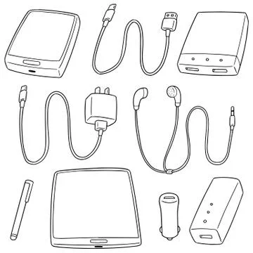 Vector set of mobile device accessories Stock Illustration