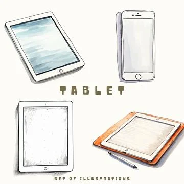 Vector set of mobile phone and tablet pc. Hand drawn illustration. Stock Illustration