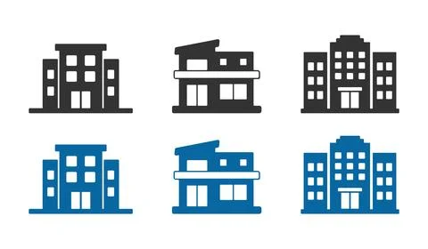 Vector set of modern building and house icons for real estate architecture Stock Illustration