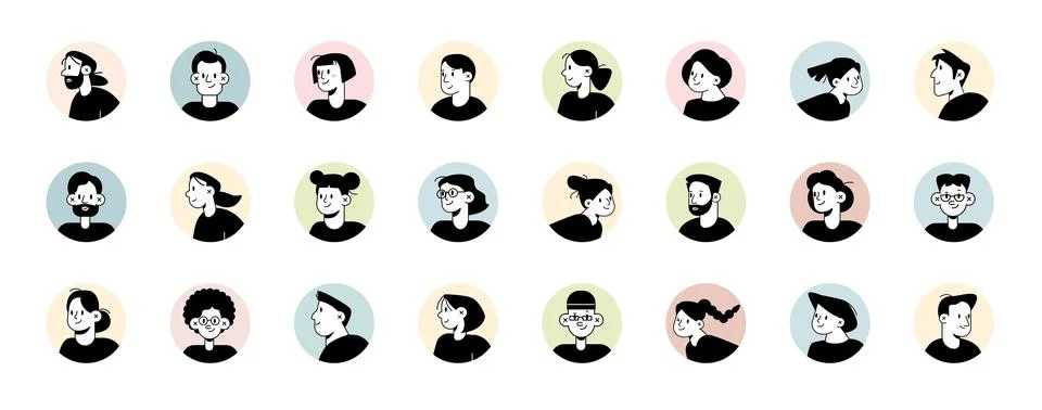 Vector set of modern design of young people avatar icons for social media a.. Illustrazione stock
