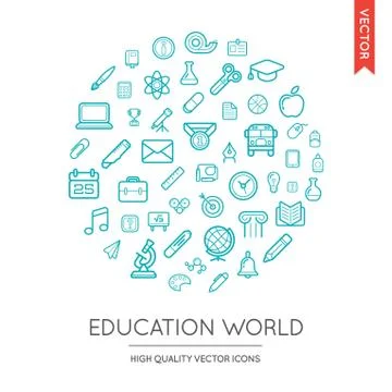 Vector Set of Modern Flat Thin Icons Inscribed in Round Shape Stock Illustration