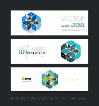 Vector set of modern horizontal website banners with blue abstra Stock Illustration