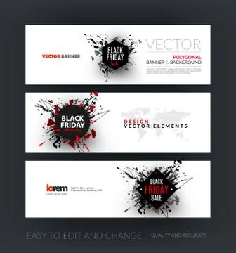 Vector set of modern horizontal website banners with Black Frida Stock Illustration