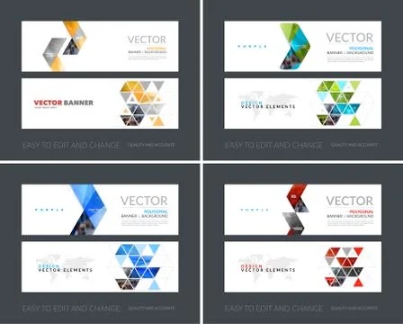 Vector set of modern horizontal website banners with yellow arro Stock Illustration