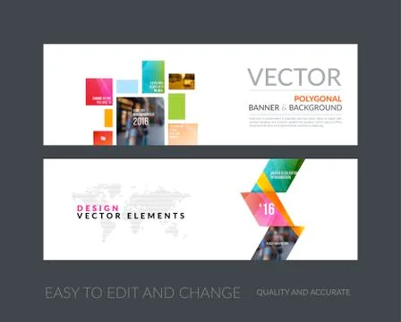 Vector set of modern horizontal website banners with yellow squa Stock Illustration