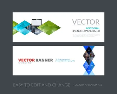 Vector set of modern horizontal website banners with yellow geom Stock Illustration