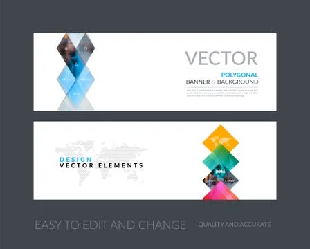 Vector set of modern horizontal website banners with yellow geom Stock Illustration