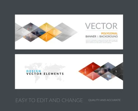 Vector set of modern horizontal website banners with yellow geom Stock Illustration