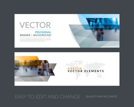 Vector set of modern horizontal website banners with many yellow Stock Illustration
