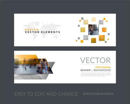 Vector set of modern horizontal website banners with many yellow Stock Illustration