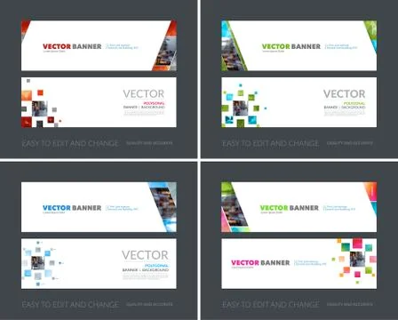 Vector set of modern horizontal website banners with yellow diag Stock Illustration