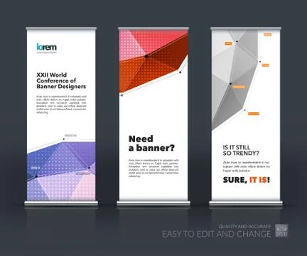 Vector set of modern Roll Up Banner Stand Design with abstract p Stock Illustration