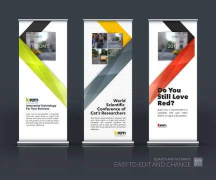 Vector set of modern Roll Up Banner Stand Design with abstract w Stock Illustration