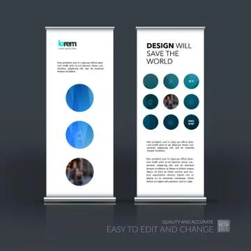 Vector set of modern Roll Up Banner Stand Design with blue round Stock Illustration