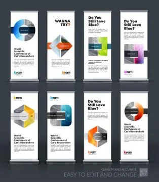 Vector set of modern roll up banner stand design with geometric Illustrazione stock