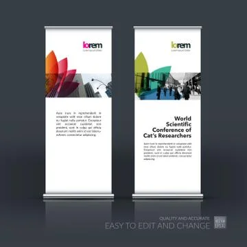 Vector set of modern Roll Up Banner Stand Design with soft shape Stock Illustration
