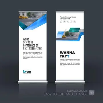 Vector set of modern roll up banner stand design with blue green Stock Illustration