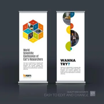 Vector set of modern roll up banner stand design with rhombus, r Stock Illustration