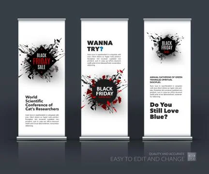 Vector set of modern roll Up Banner stand design with Black Frid Stock Illustration