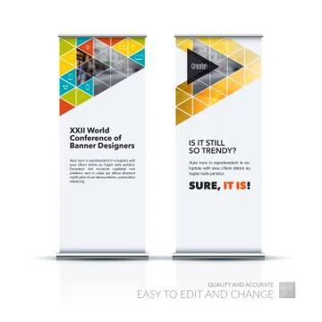 Vector set of modern roll Up Banner stand design with polygonal Stock Illustration