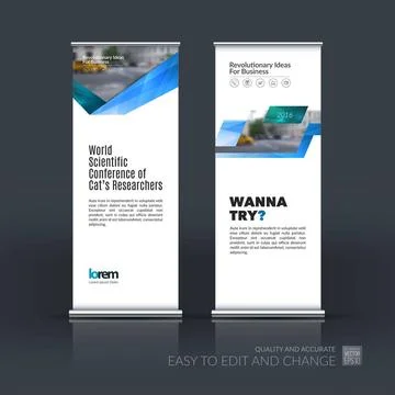 Vector set of modern roll up banner stand design with blue green Vector se... Stock Photos