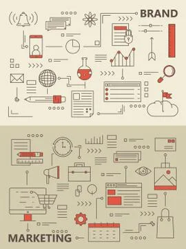 Vector set of modern thin line marketing process banners Stock Illustration