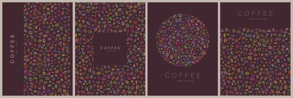 Vector set of modern vertical carts with coffee beans for posters, template.. Stock Illustration