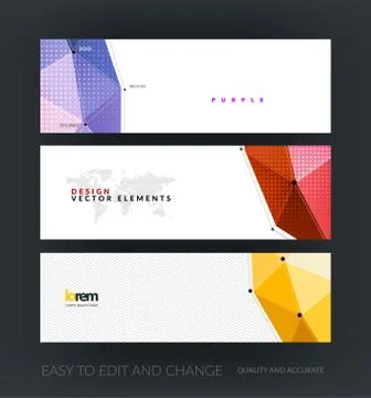 Vector set of modern website banners with polygonal background w Stock Illustration