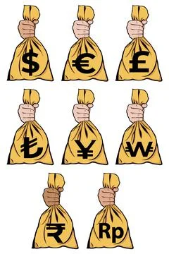 Vector set of money bags from different countries Stock Illustration