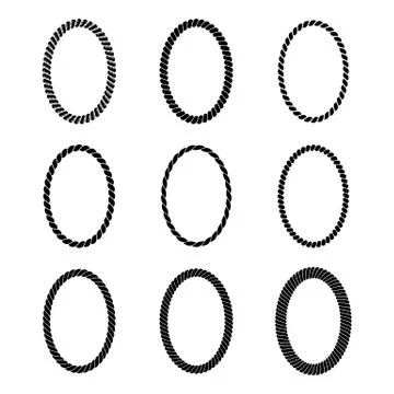Vector set of monochrome black oval rope frame 스톡 일러스트