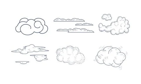Vector set of monochrome clouds of different shapes in hand drawn style Stock Illustration
