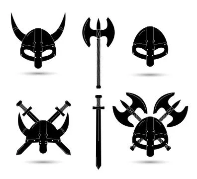 Vector set of monochrome viking elements isolated on white background Illustrazione stock