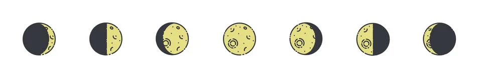 Vector set of moon phases line icons Stock Illustration