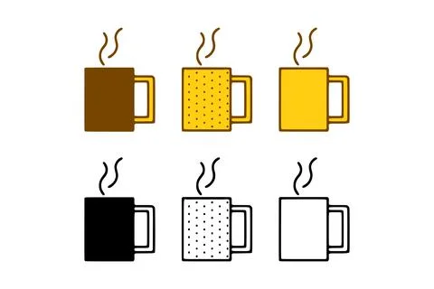 Vector set of mugs with hot drink in doodle style on white background Stock Illustration