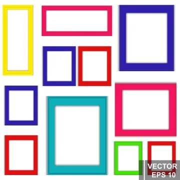 Vector set of multi-colored frames for a photo. Square. Isolated on white bac Stock Illustration